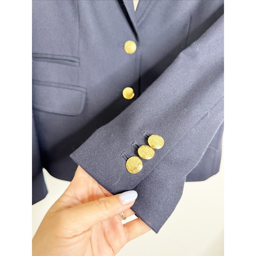 J. Crew Schoolboy Navy Blue Gold Button Wool Blend Fitted Blazer US 2 - Picture 5 of 6